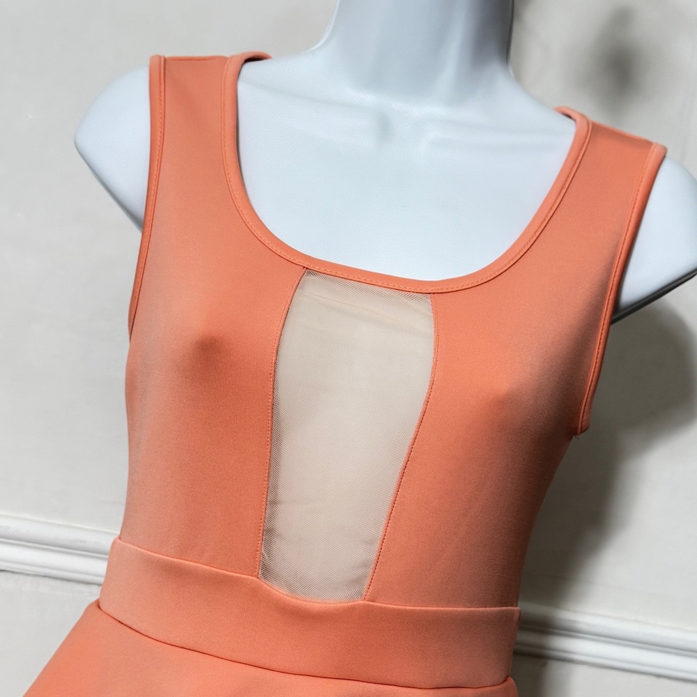 Auditions Fashion Womens Small Coral Peplum Mini Dress Mesh Open Back AD4095 USA